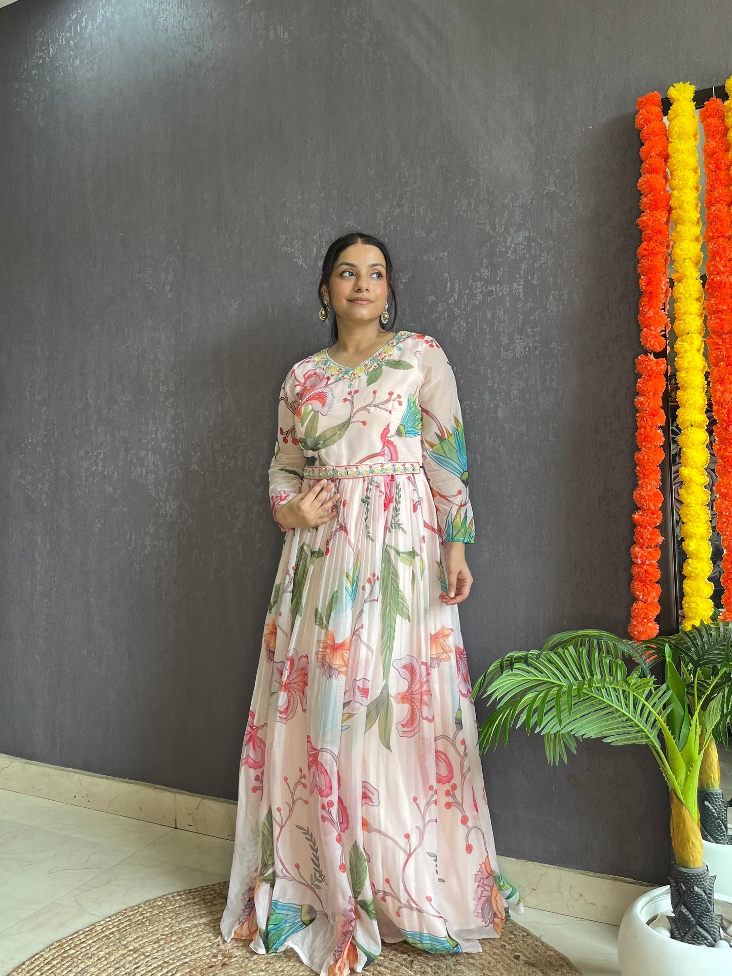 Floral handwork Anarkali dress