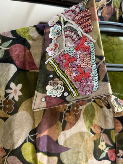 Floral organza handwork coordset