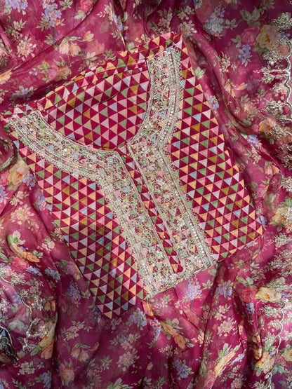 Aari work pearlwork organza suits