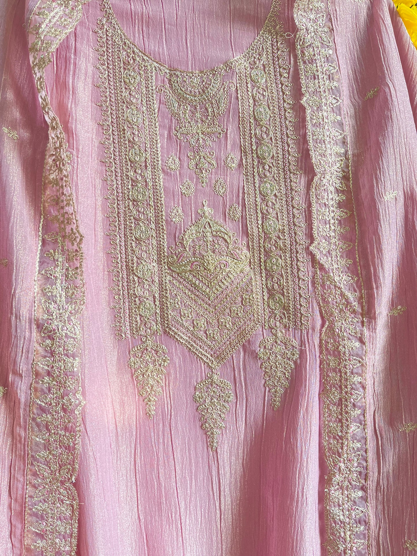 Crush tissue aari work suit