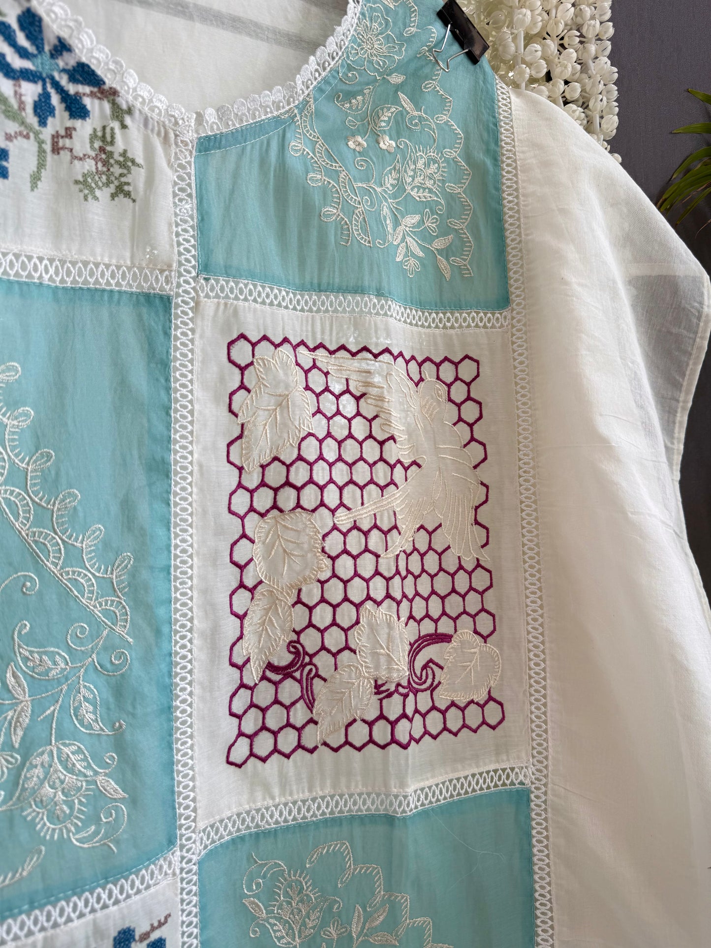 Luxurious Mul chanderi cross-stitch suit