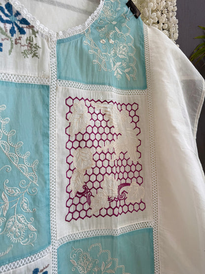 Luxurious Mul chanderi cross-stitch suit