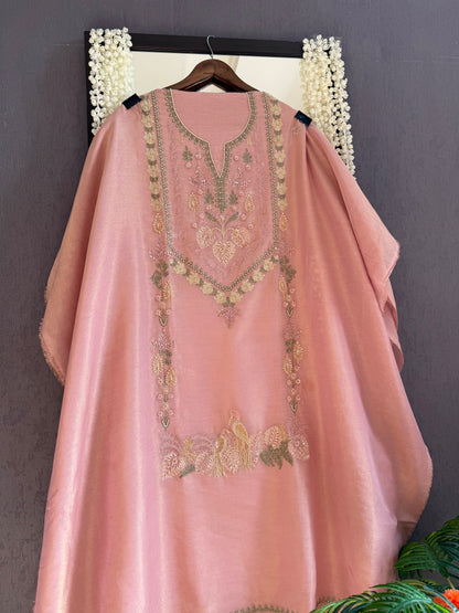 Premium tissue linen silk hand embroidered suit
