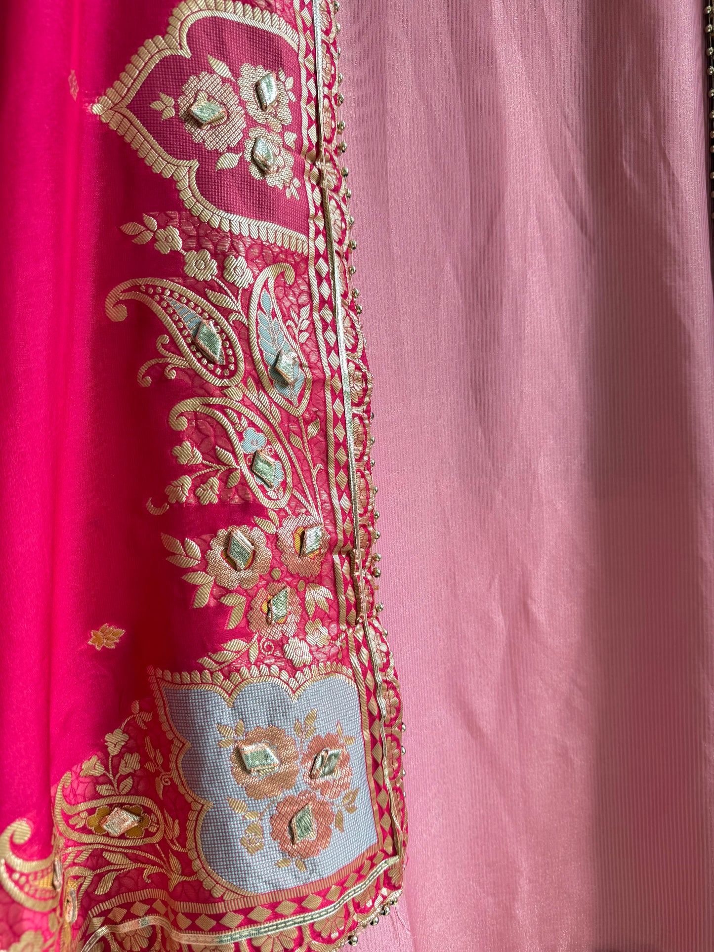 Tissue zari Aari work Meenakari suit