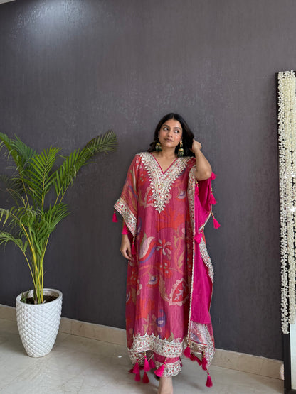 Luxurious abstract floral gotapatti kaftan set
