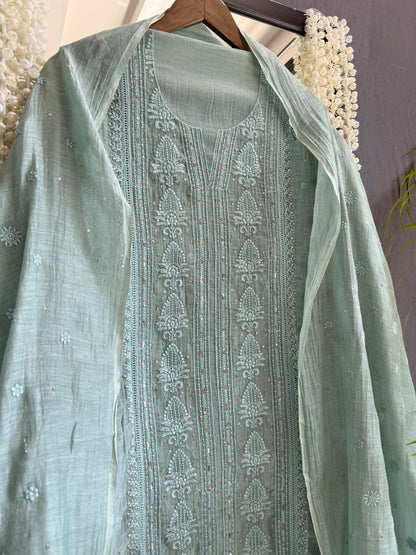 Luxurious Mul chanderi lucknowi handwork suit