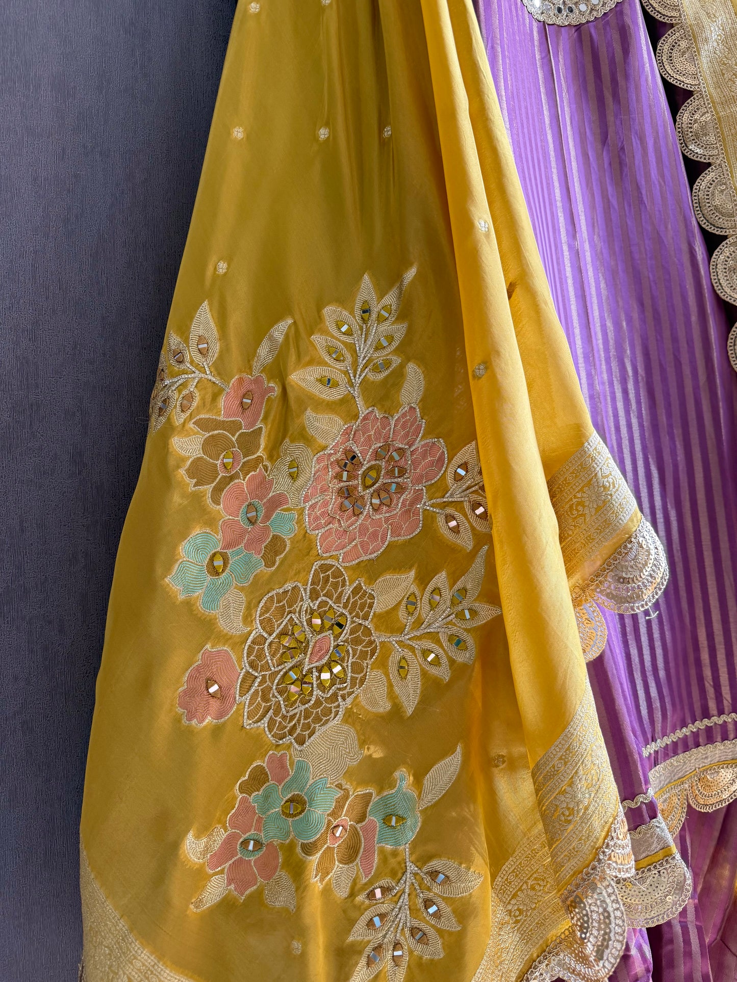 Premium Mirror work tissue benarsi suit