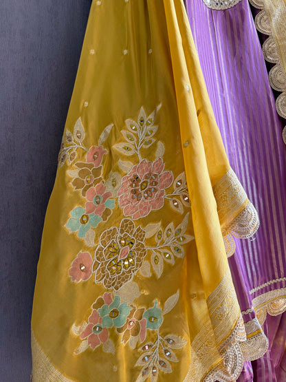 Premium Mirror work tissue benarsi suit