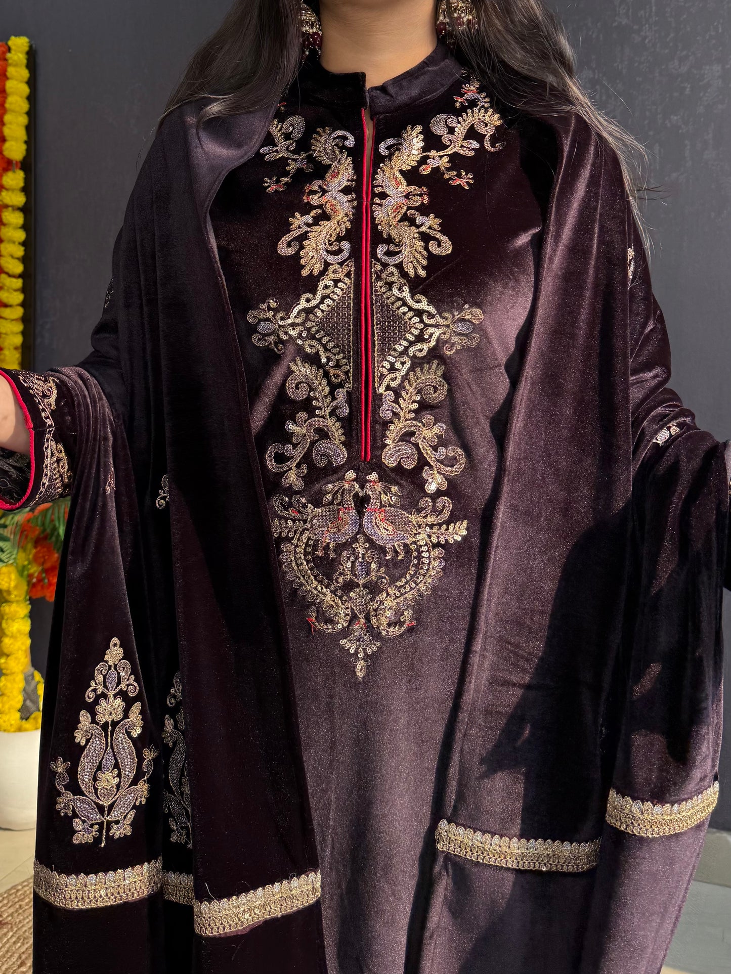 Velvet Handwork Shawl set
