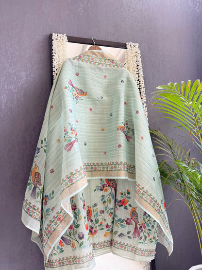 Linen birds kanthawork suit