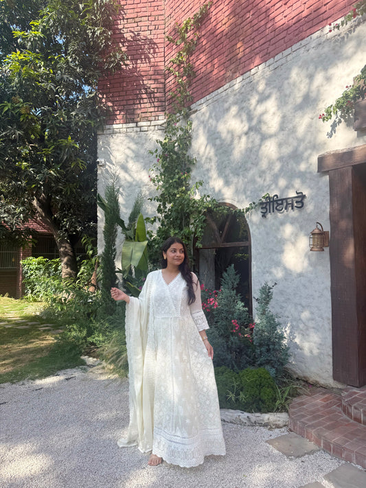 Mal cotton Lucknowi threadwork Anarkali