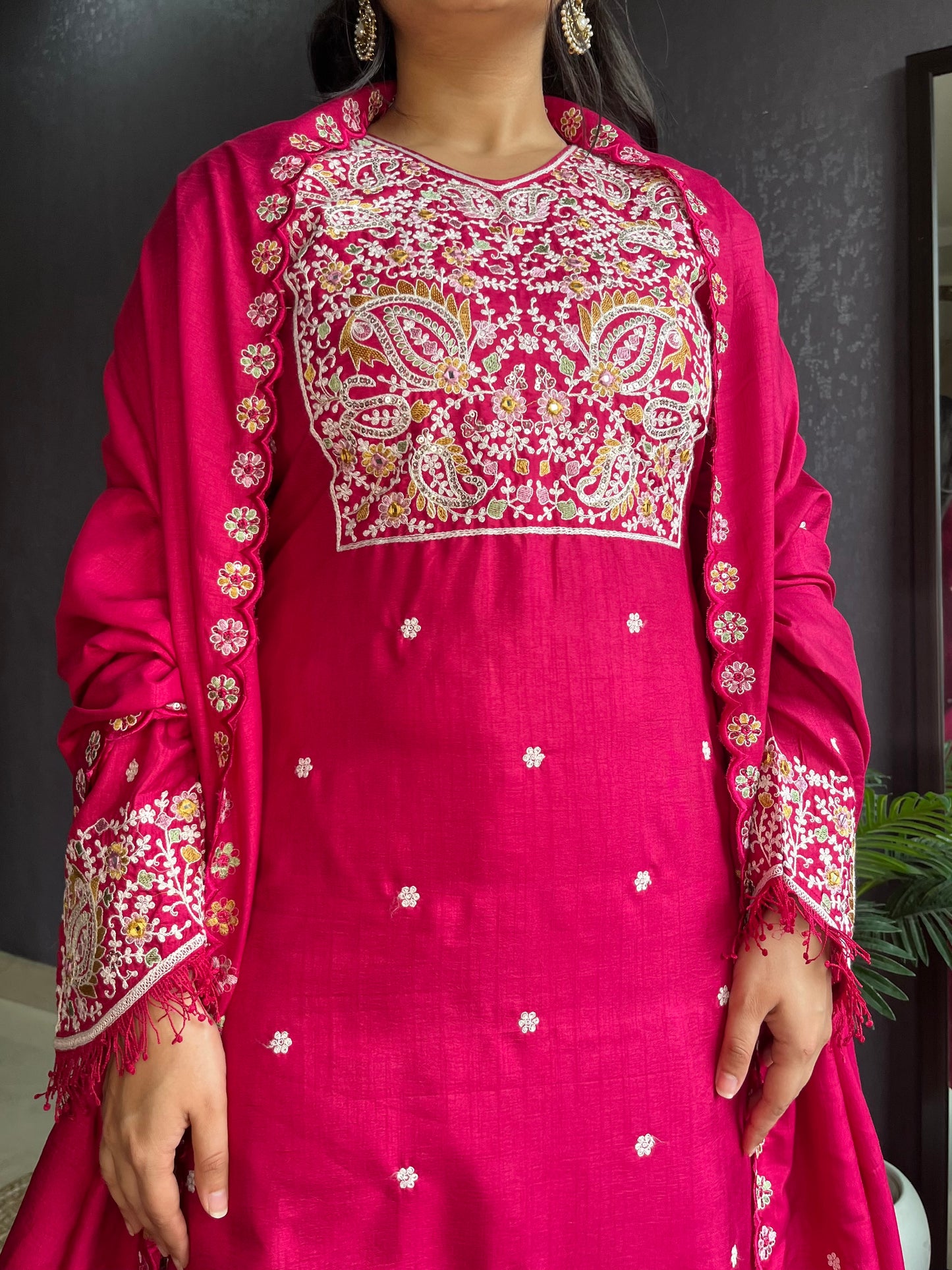 Silk embroidered shrara  suit