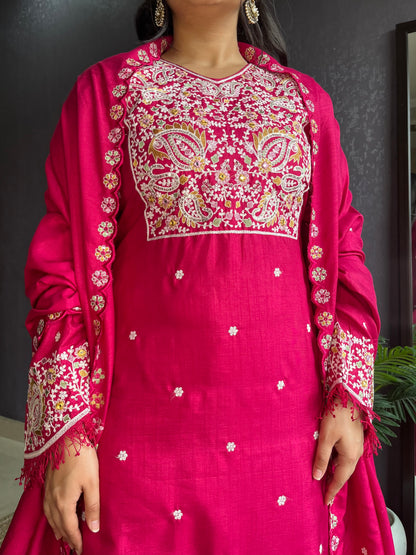 Silk embroidered shrara  suit