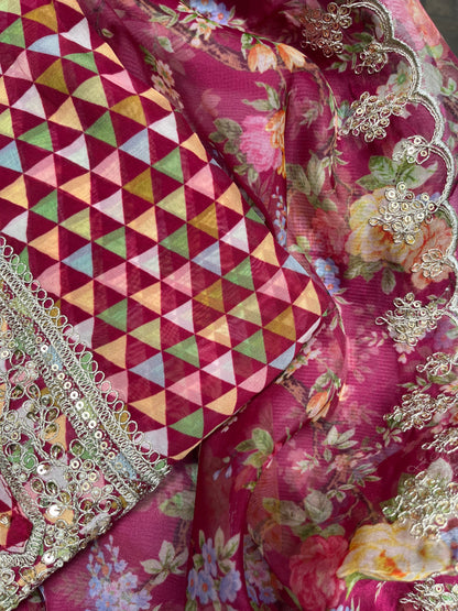 Aari work pearlwork organza suits