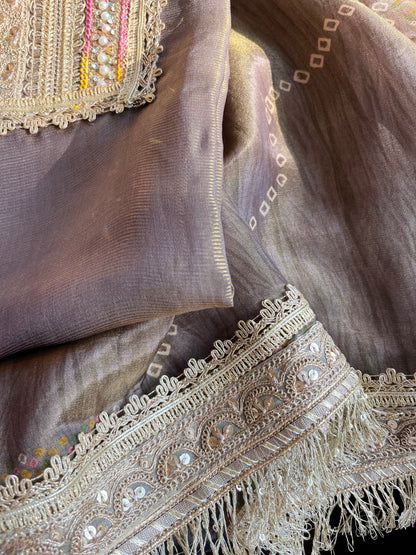 Luxurious zari woven tissue silk suit