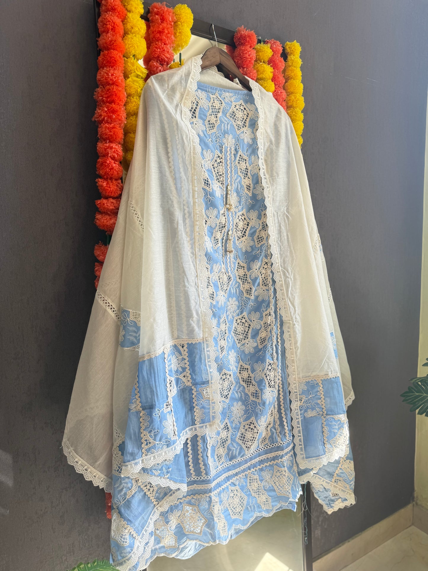 Luxurious Mul chanderi crochet handwork suit