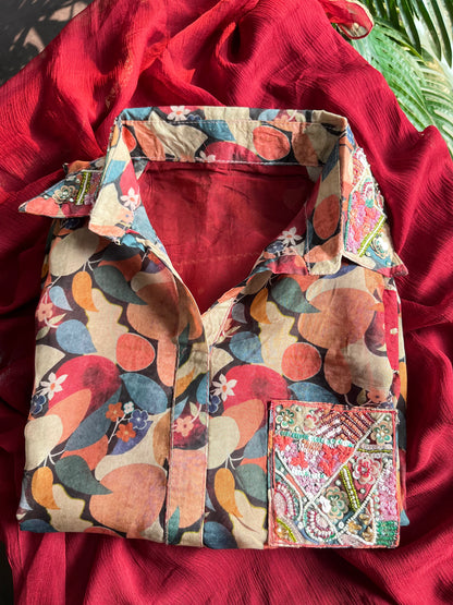 Floral organza handwork coordset