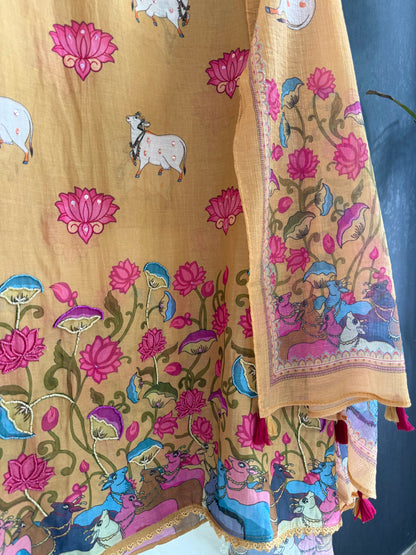 Mulmul cotton pichwai suit