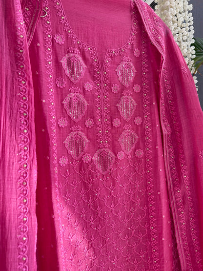 Luxurious Mul chanderi lucknowi handwork suit