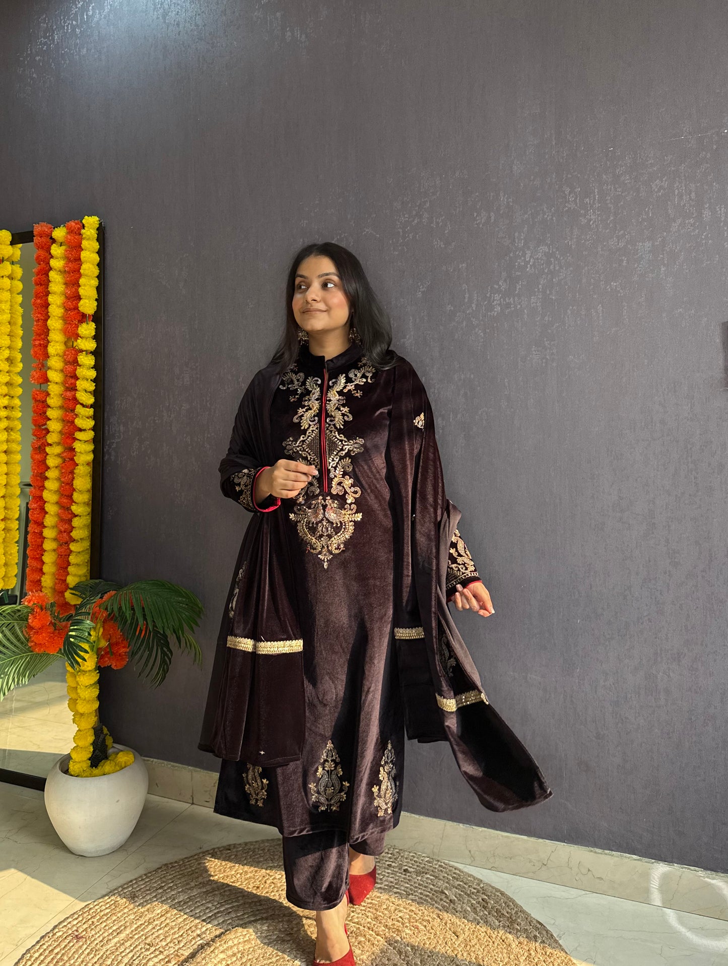 Velvet Handwork Shawl set