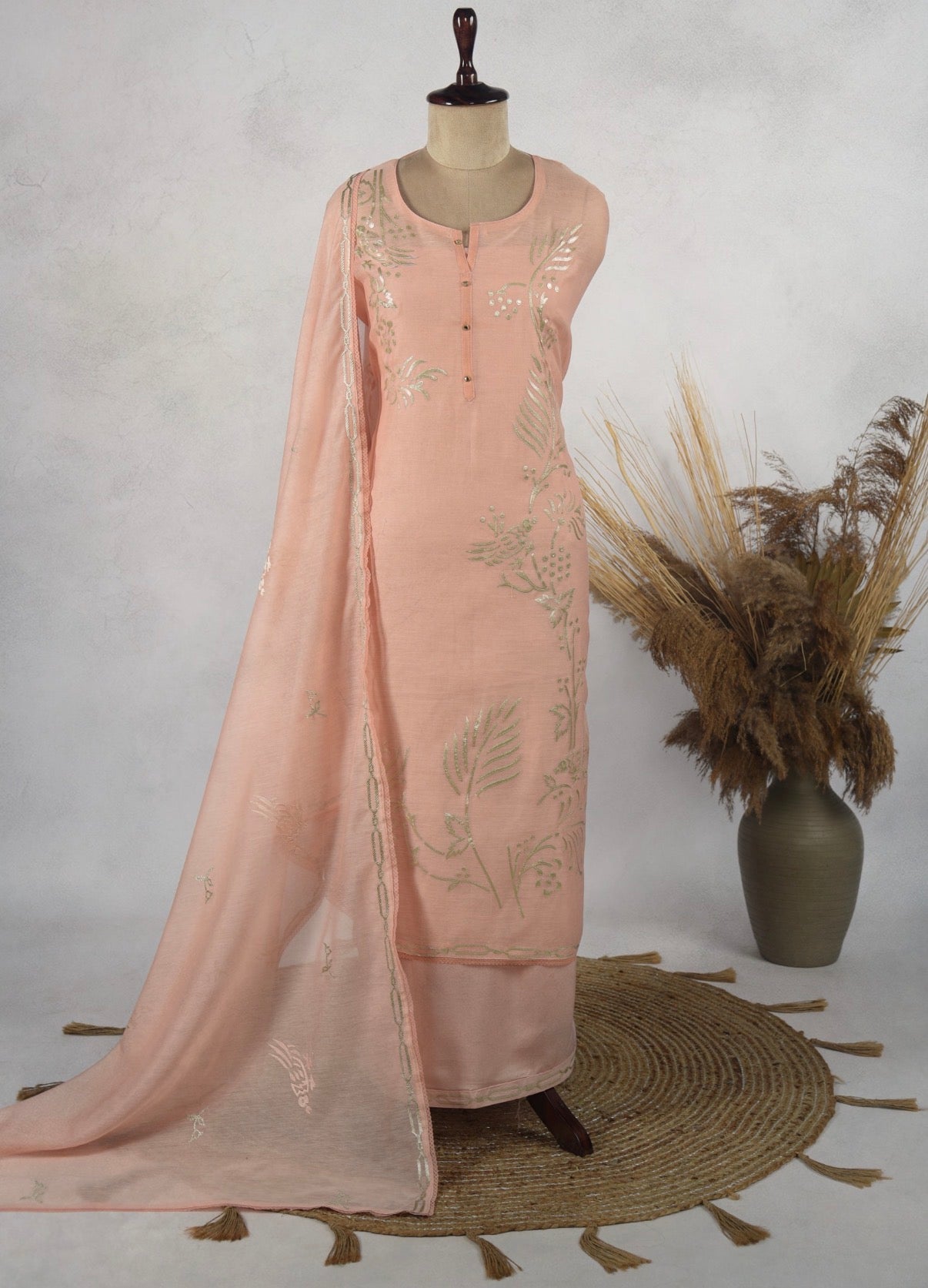 Luxurious Mul chanderi gota appliqué work suit