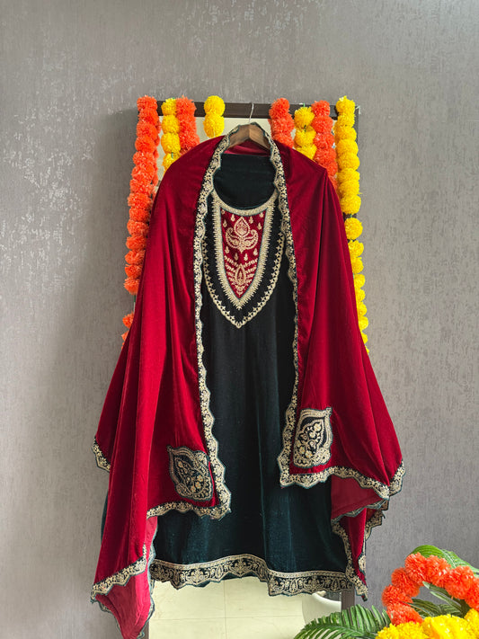 Velvet  marori aari work suit