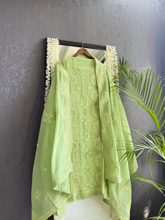 Luxurious Mul chanderi lucknowi handwork suit