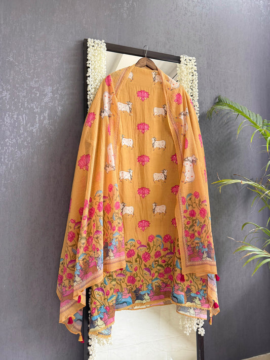 Mulmul cotton pichwai suit