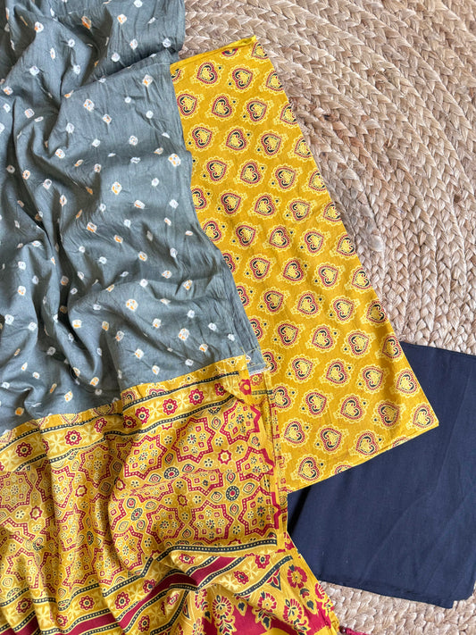 Pure cotton ajrakh bandhani suits