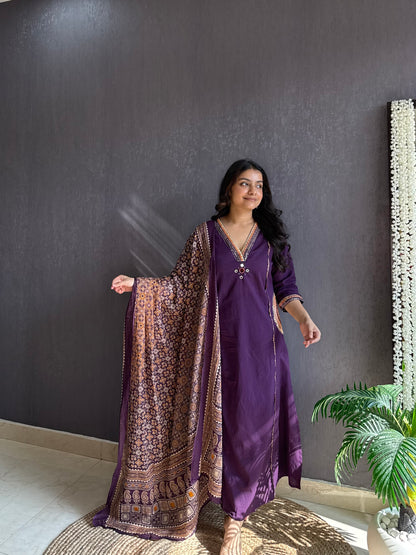 Pure cotton ajrakh A line suit set