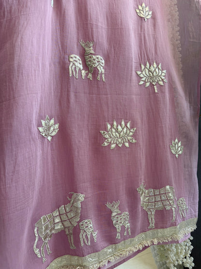 Luxurious Mul chanderi gota appliqué work suit