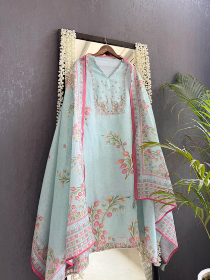 Linen handwork floral suit