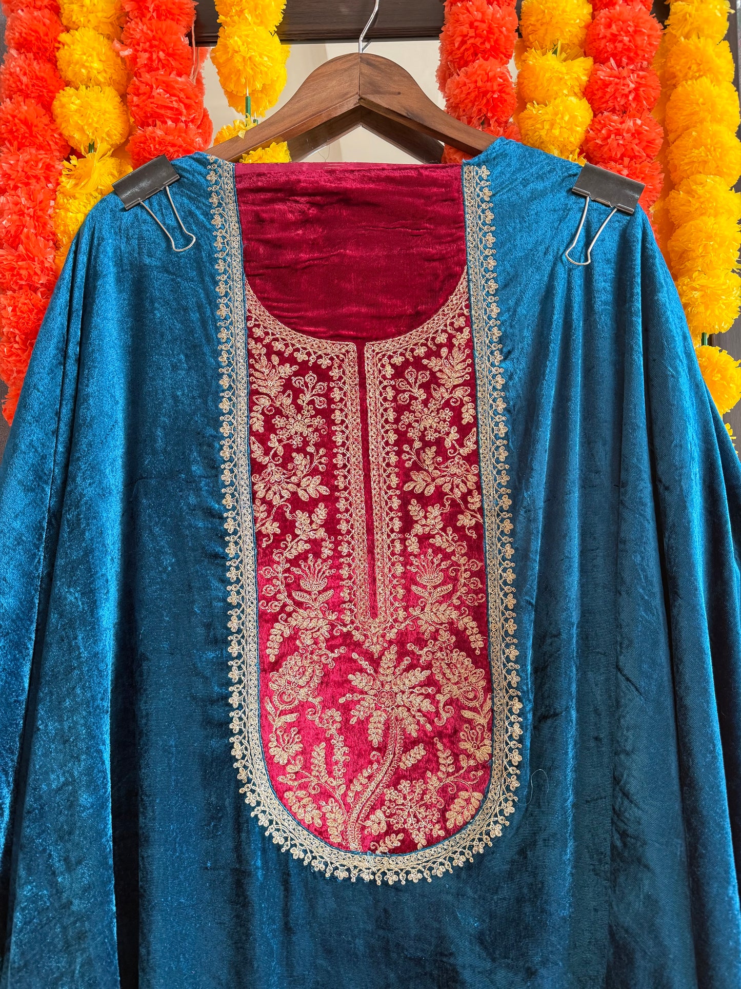 Velvet Front back Marori Aari work suit