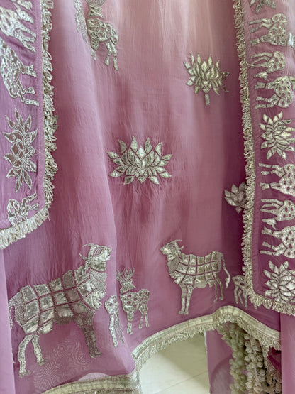 Luxurious organza gota appliqué work suit