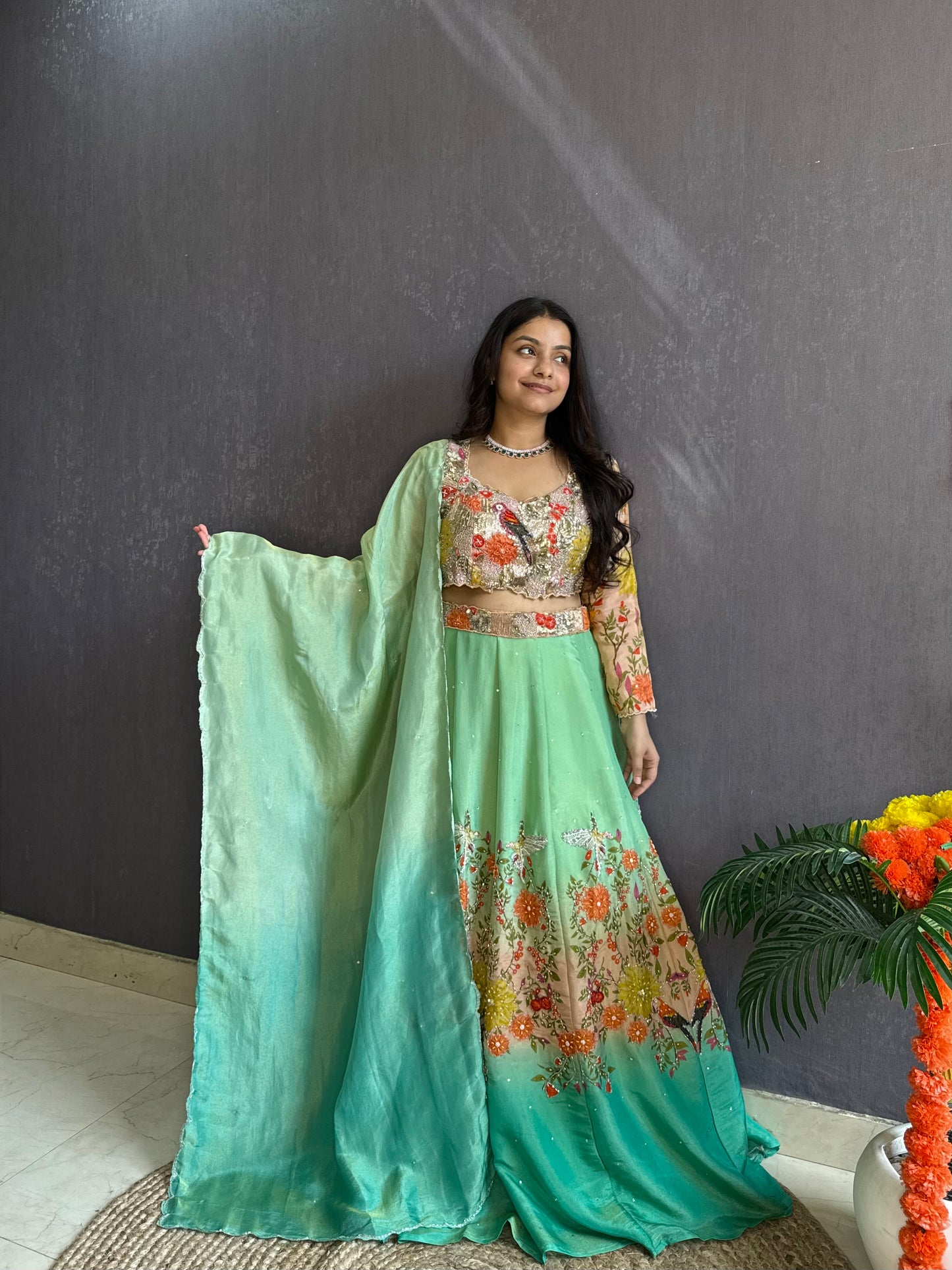 Handwork birds ombré Lehenga set