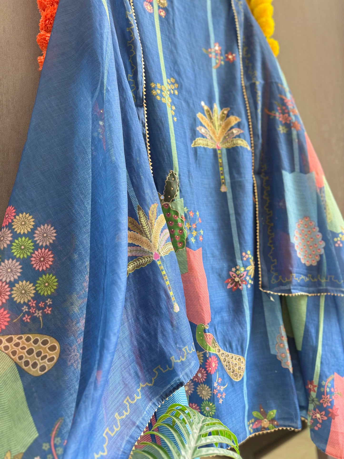 Linen peacock handwork suit