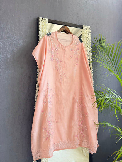 Luxurious Mul chanderi threadwork floral schiffili suit