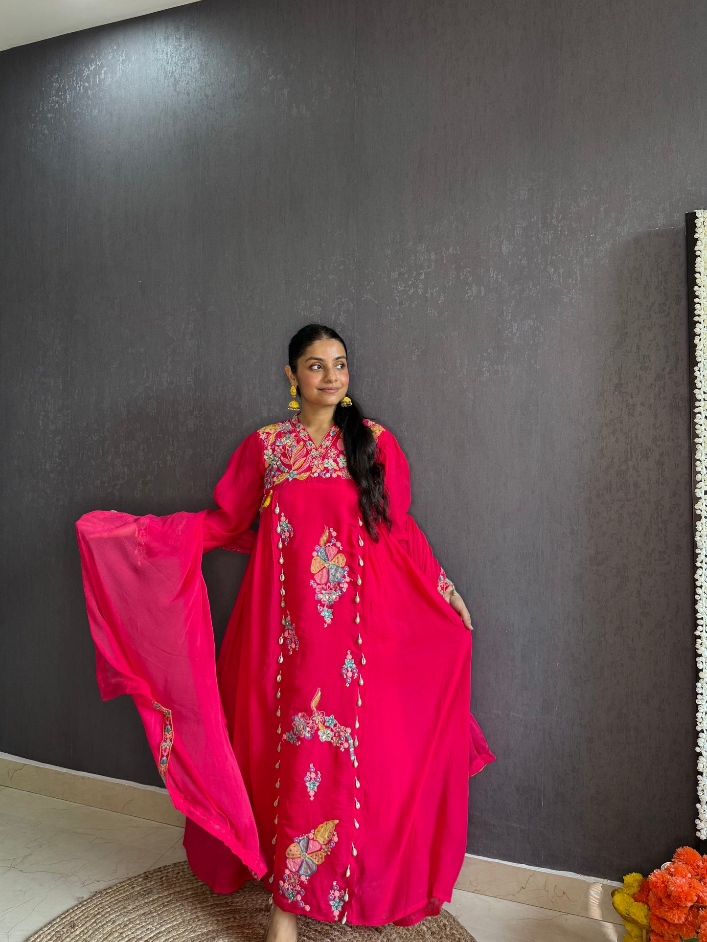 Mal cotton silk embroidered handwork Anarkali