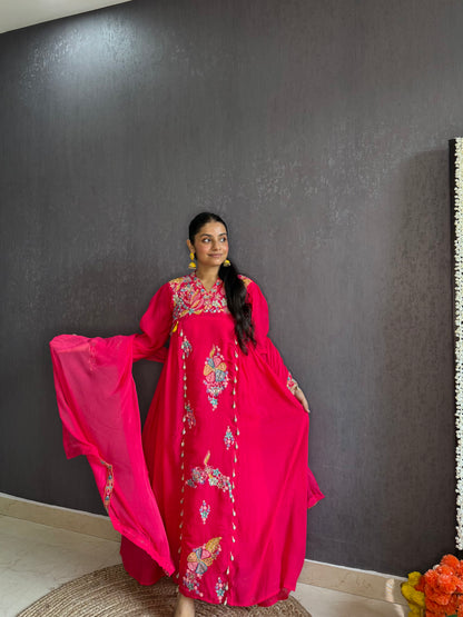 Mal cotton silk embroidered handwork Anarkali