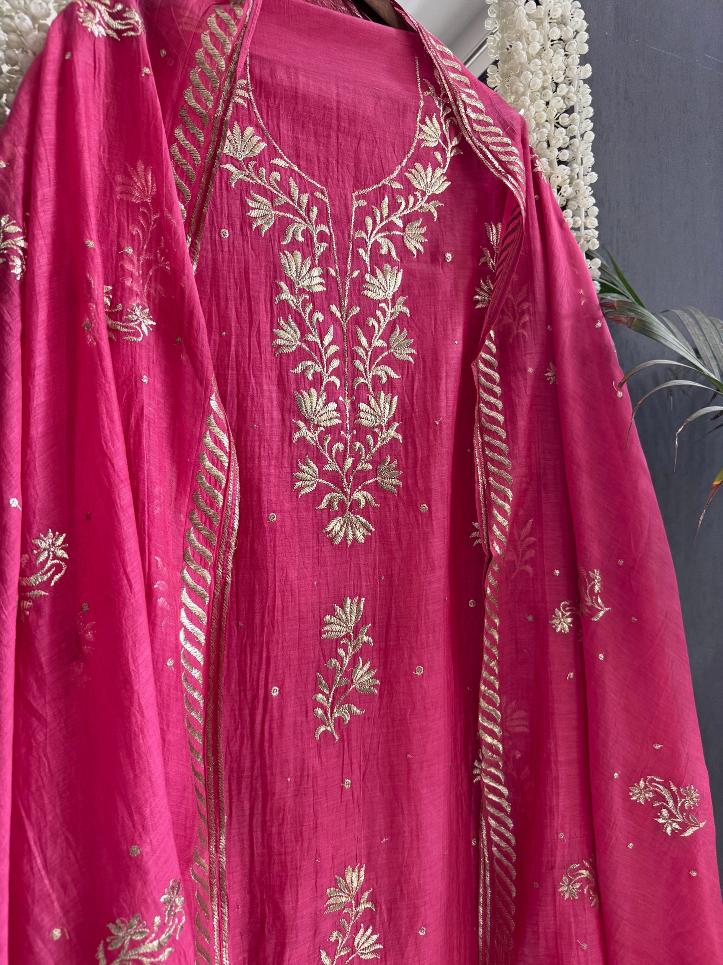 Luxurious Mul chanderi pitta work suit