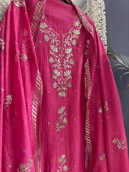 Luxurious Mul chanderi pitta work suit