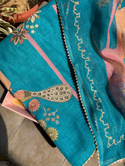 Linen peacock handwork suit