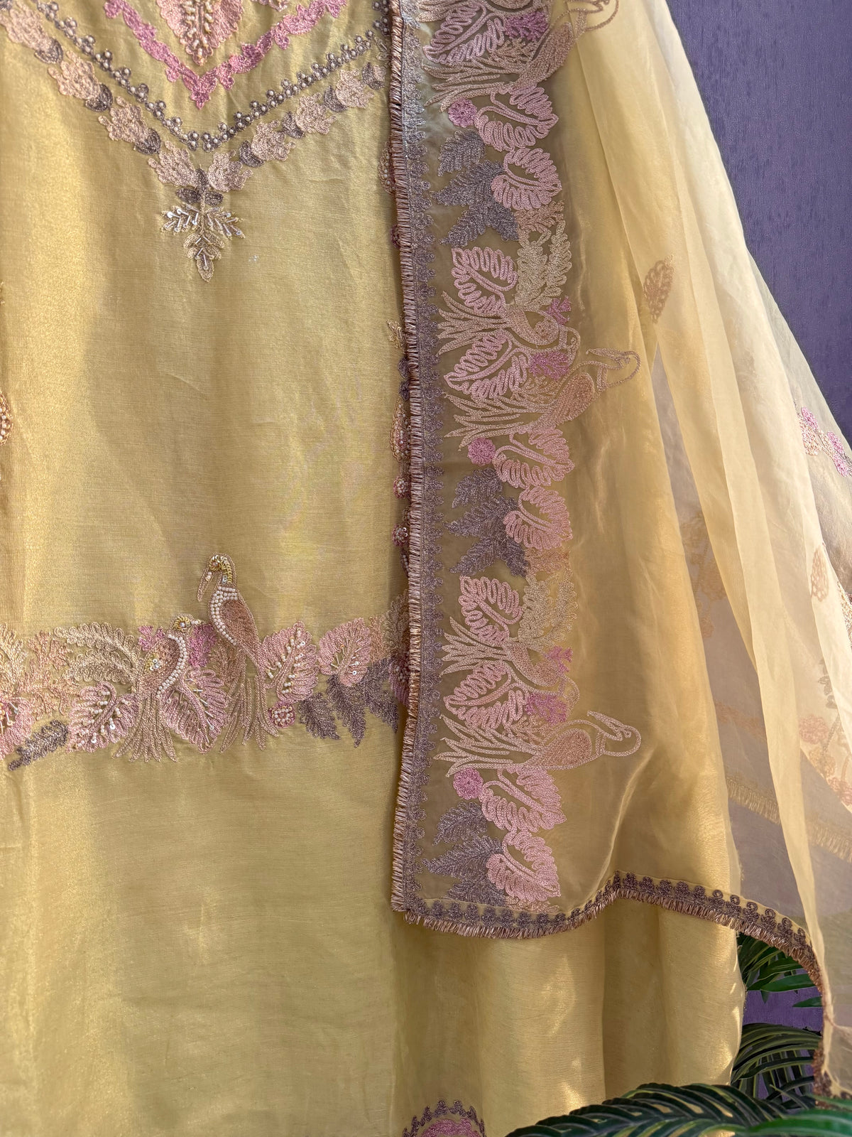 Premium tissue linen silk hand embroidered suit