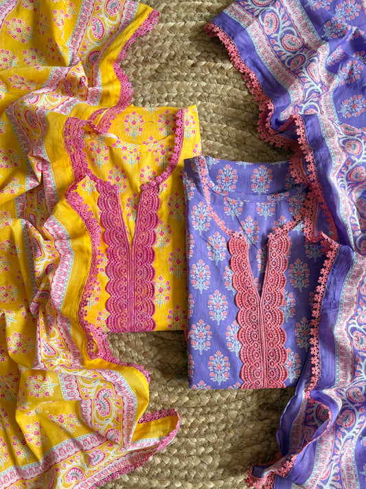 Mulmul cotton lacework suit