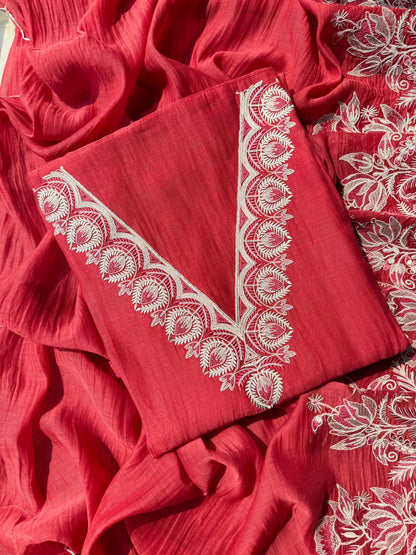 Luxurious aari work Mul chanderi suit