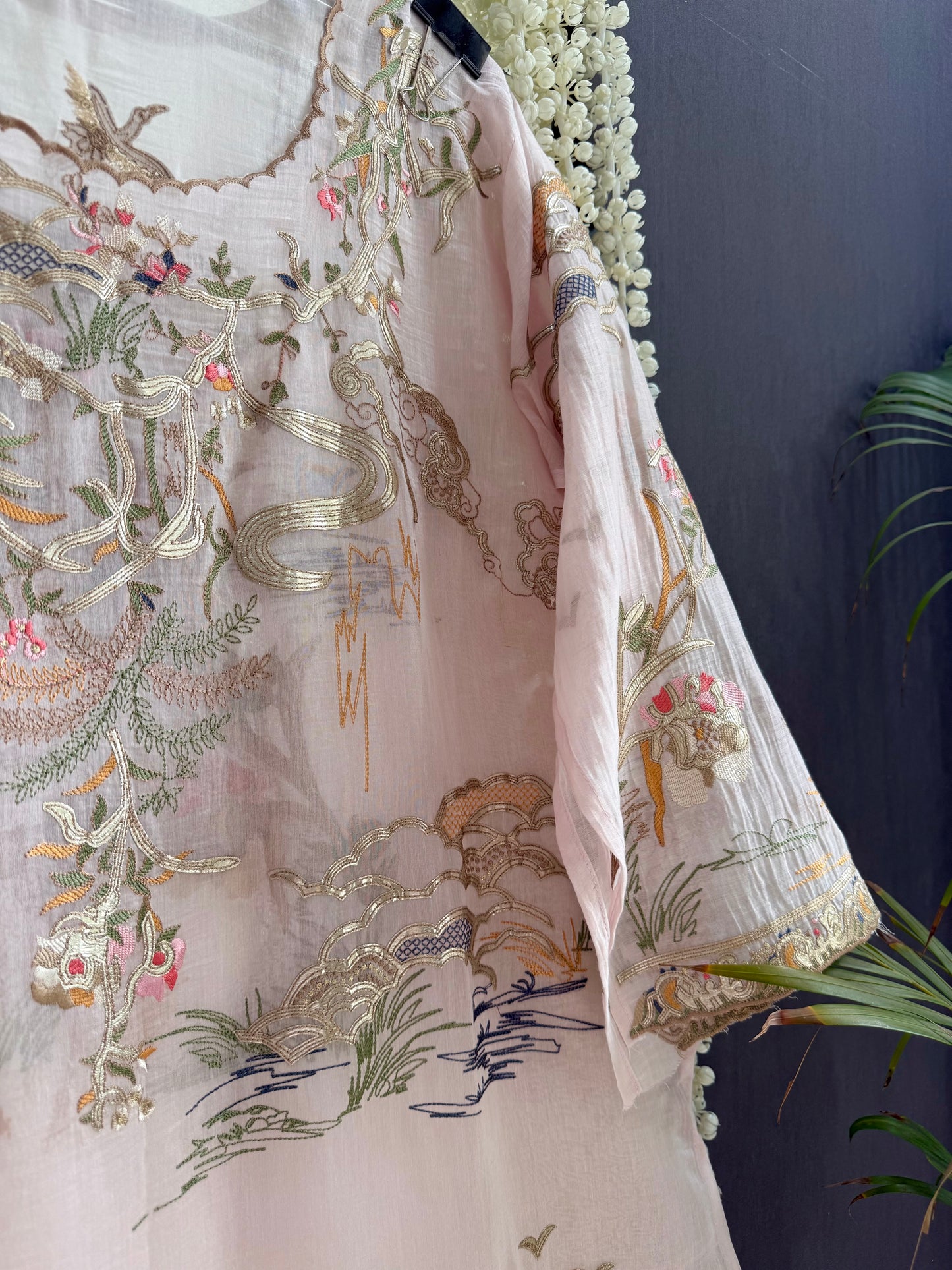 Luxurious Mul chanderi gota appliqué work suit