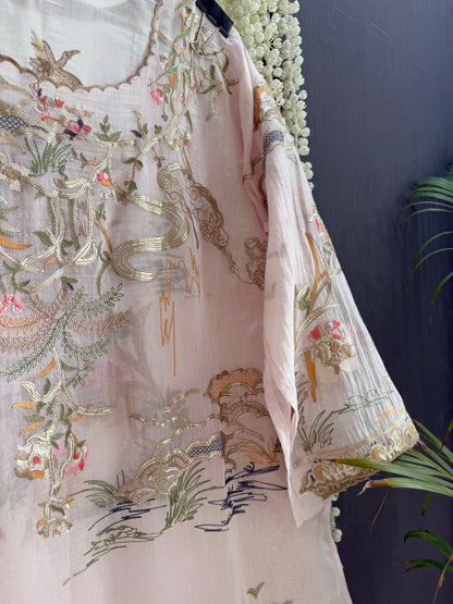 Luxurious Mul chanderi gota appliqué work suit