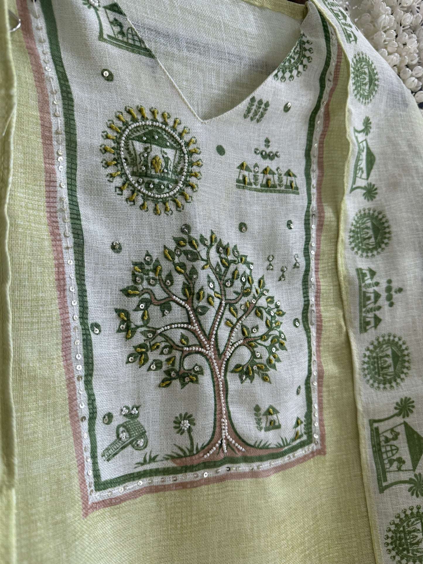 Pure linen worli art handwork suit