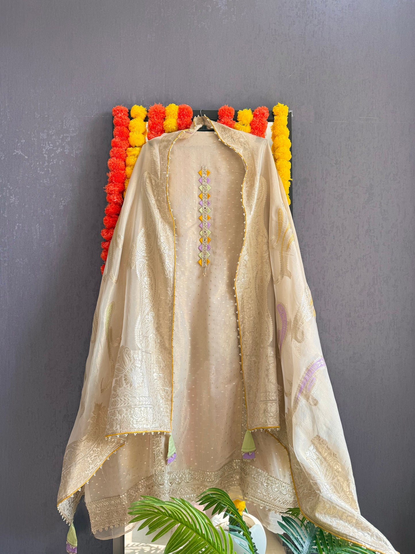 Luxurious aari work Tissue Benarsi silk suit