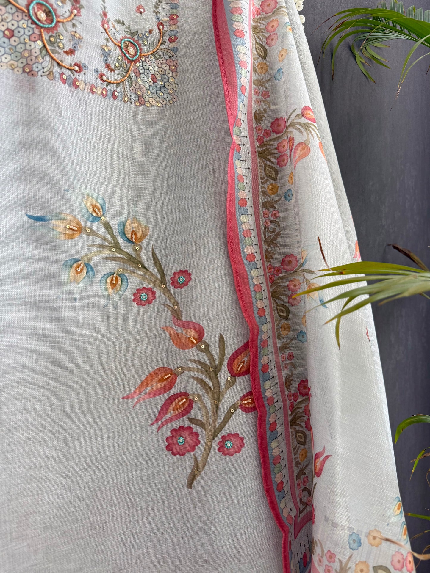 Linen handwork floral suit